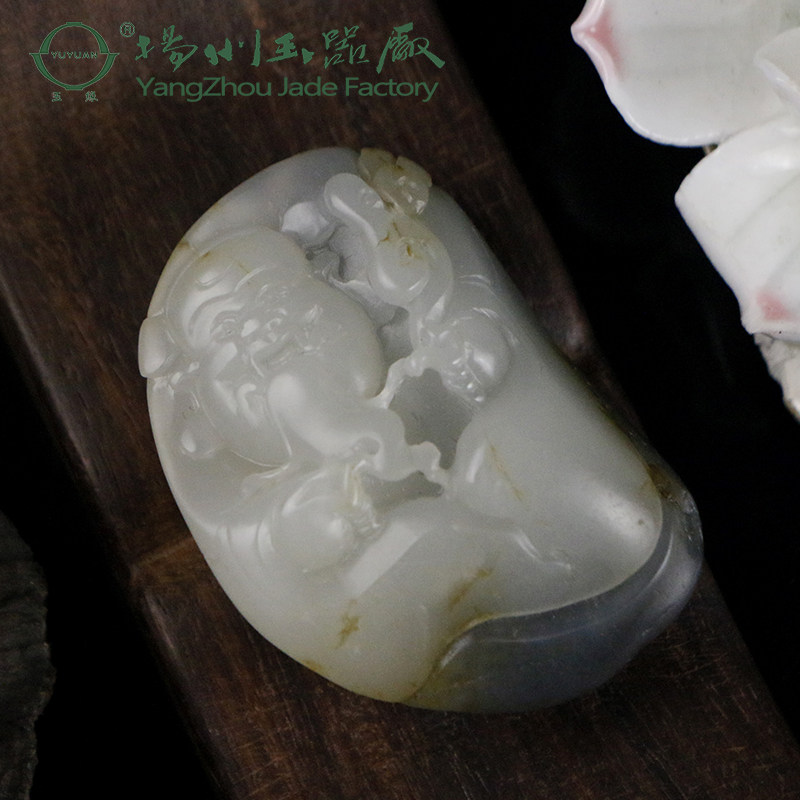 玉缘和田玉新疆青花籽财神吊坠挂件 寓意好