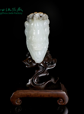 玉缘和田玉新疆和田白玉籽料瑞兽把摆件玉质细腻油性足白度好大师