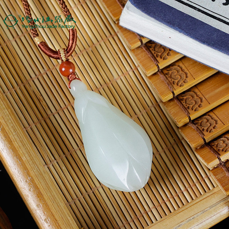 玉缘新疆和田白玉山料玉兰花挂件吊坠油润细腻扬州玉器厂送礼收藏