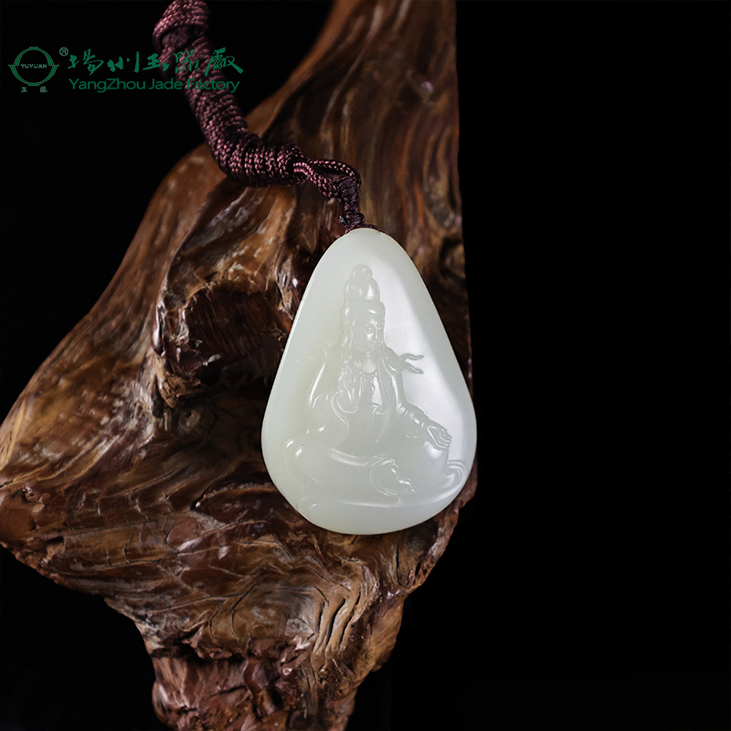 玉缘和田玉新疆和田白玉籽独籽观音吊坠玉质细腻油性足白度好大师