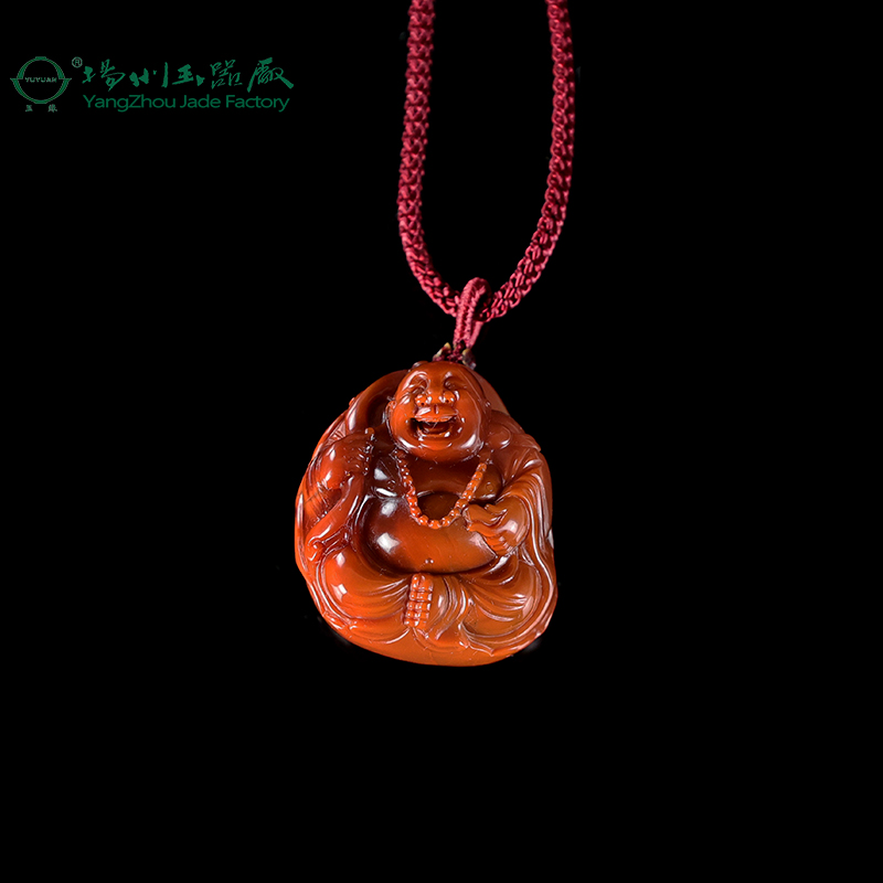玉缘扬州玉器厂四川凉山南红花开见佛吊坠玉质细腻颜色艳丽男女
