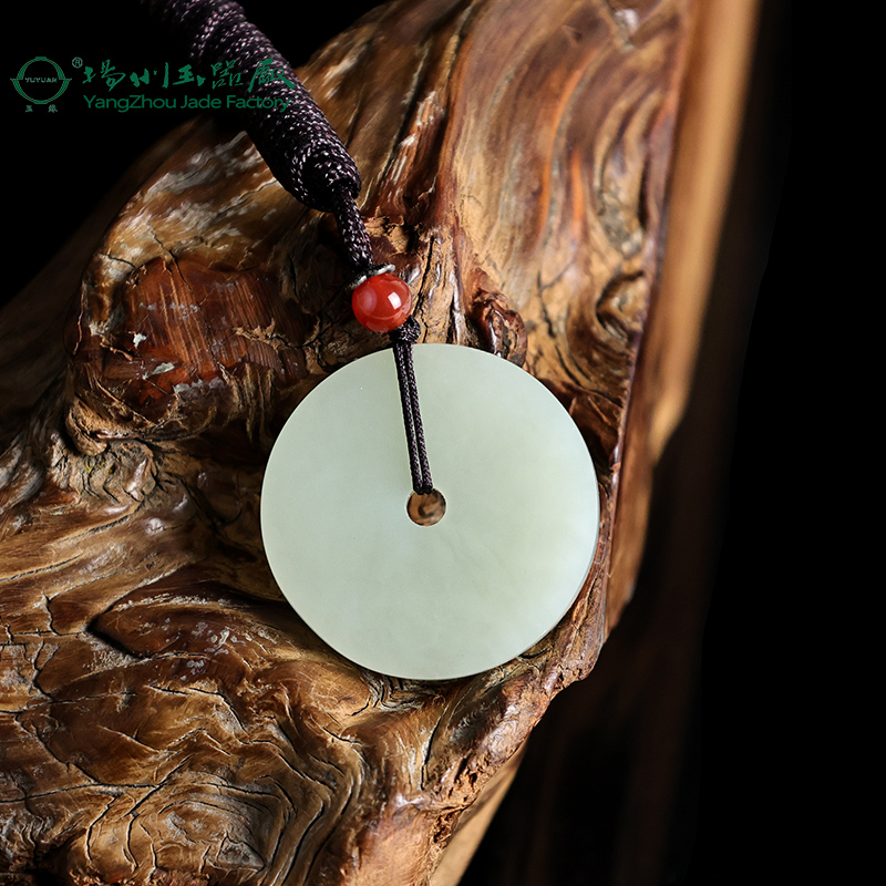 玉缘和田玉青海白玉晴水色怀古平安扣吊坠玉质细腻35mm男士佩戴