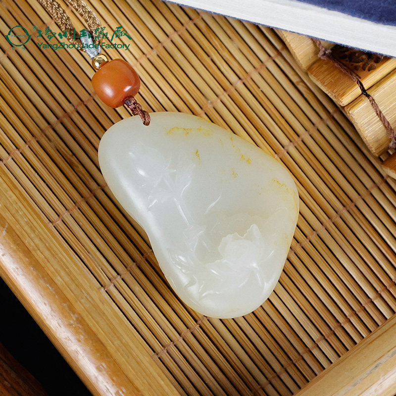 玉缘天然和田玉新疆白玉原籽花开富贵挂件吊坠白度好油润细腻收藏