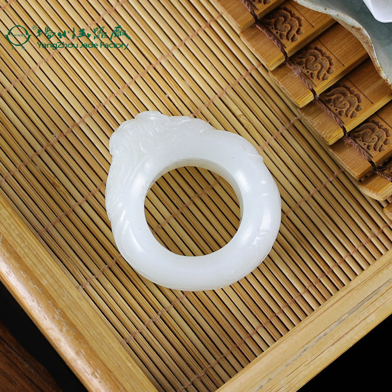 玉缘天然和田玉新疆白玉山料龙扳指白度好油性佳雕工精细送礼收藏