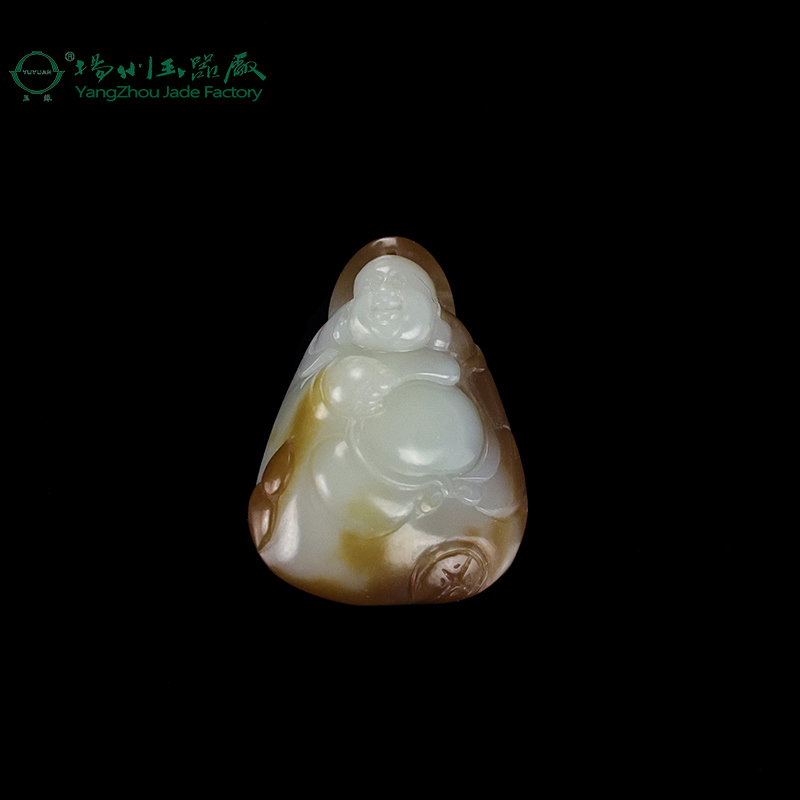 玉缘和田玉新疆且末糖白玉笑佛吊坠玉质细腻油性足精致男女大师