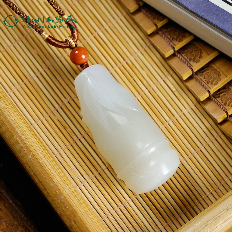 玉缘天然和田玉新疆且末山料白玉节节高升挂件吊坠带糖色送礼收藏