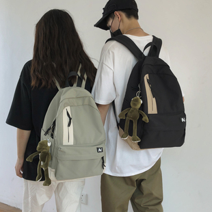 潮流韩版 日系原宿简约休闲帆布书包男时尚 高中大学生双肩包背包女