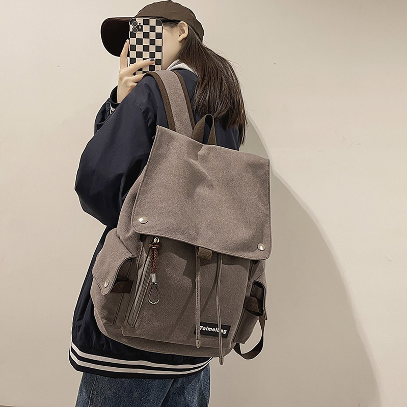 双肩包男复古大容量简约高中生大学生书包女时尚潮流休闲帆布背包