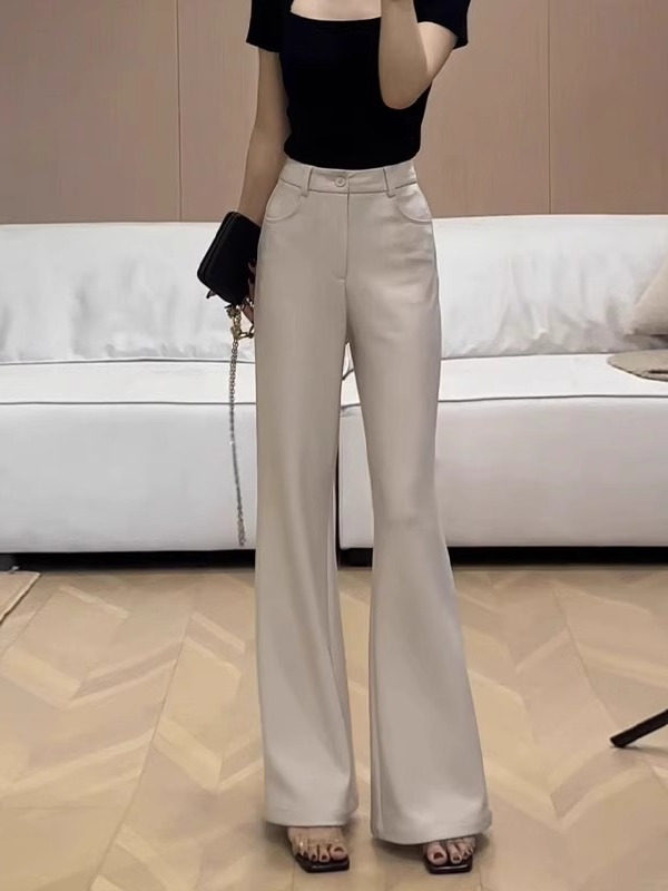 高腰垂感不贴腿微喇西装裤女2025夏季新款杏色弹力显瘦喇叭休闲裤