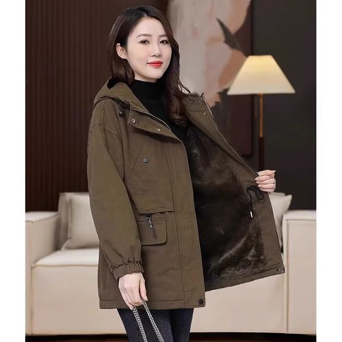 2025流行派克服女冬季新款加绒加厚外套洋气妈妈大码宽松棉衣棉服