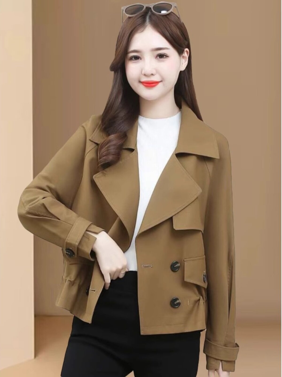 高级感短款休闲风衣女2025秋季新款小个子洋气质上衣双排扣外套女