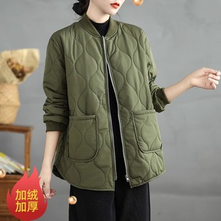 洋气妈妈加厚棉衣棒球领外套 2025年新款 宽松轻薄款 休闲棉服女冬季