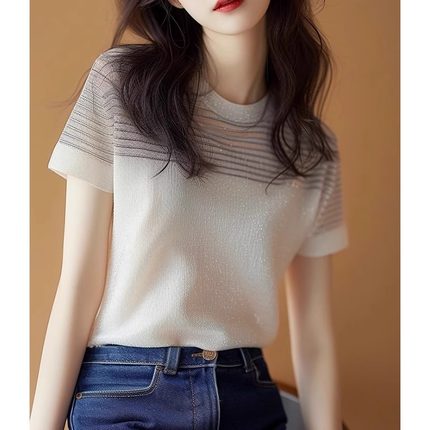 高级感条纹短袖t恤女夏季法式小香风轻奢设计感小众上衣独特别致