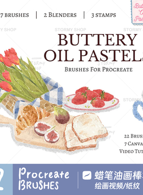 【蜡笔油画棒】Procreate笔刷仿手绘插画油画ipad画画肌理涂鸦ST7