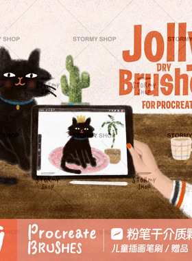 【粉笔碳笔干介质】Procreate笔刷仿手绘插画ipad肌理涂鸦ST26