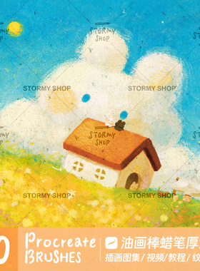 【蜡笔油画棒】procreate笔刷复古插画图集仿手绘纹肌理涂鸦ST40