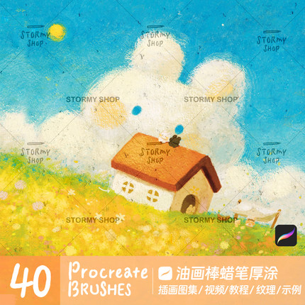 【蜡笔油画棒】procreate笔刷复古插画图集仿手绘纹肌理涂鸦ST40