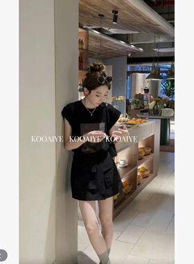 松弛密码夏季新款韩系慵懒风无袖上衣腰封时尚两件套