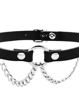 黑色个性设计感朋克双链几何项圈