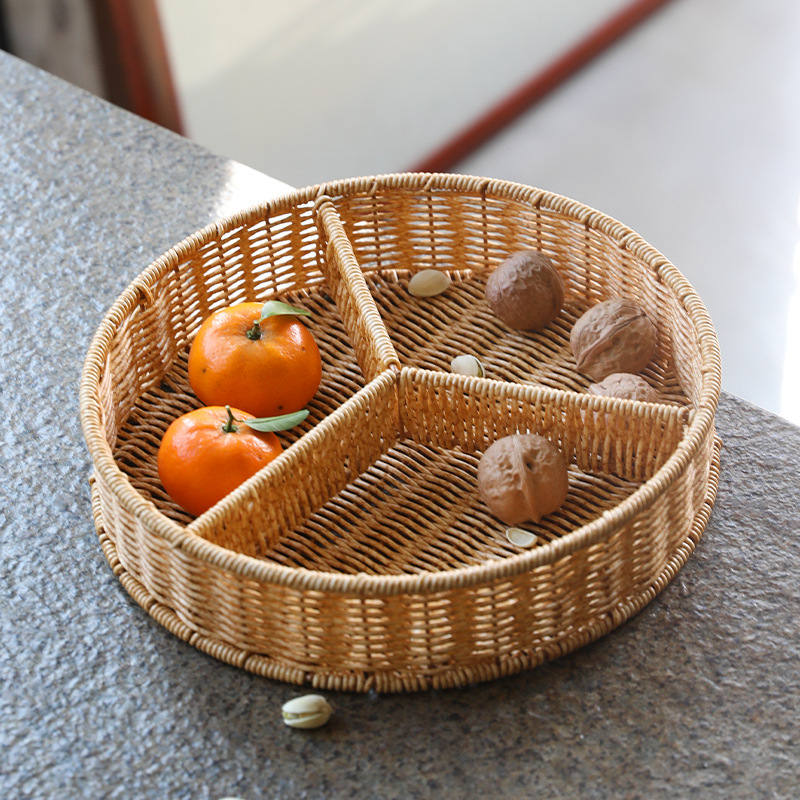 水果盘客厅家用分格茶点零食糖果盒塑料藤编干果篮坚果盘
