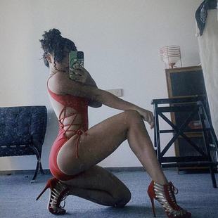 1996 欧美性感交叉绑带连体衣露背显瘦红色舞台爵士舞heels上衣潮