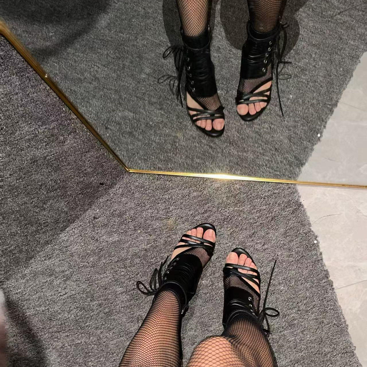 1996heels跳舞专用露趾渔网袜女