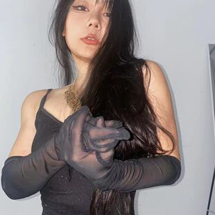1996性感爵士舞百老汇欧美手套配饰甩手舞高弹力超薄透气黑丝袖套