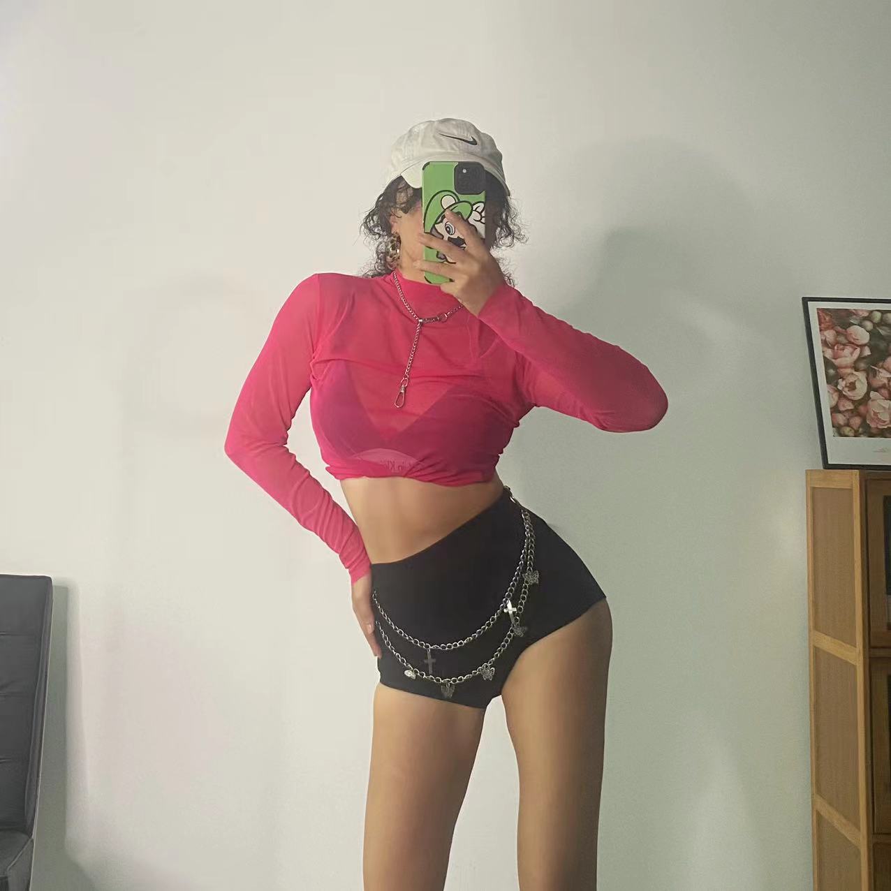 1996透视网纱高弹爵士舞上衣