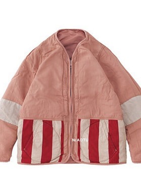 22aw复古拉链v领条纹夹克拼色休闲宽松外套内胆非visvim dcdt 潮