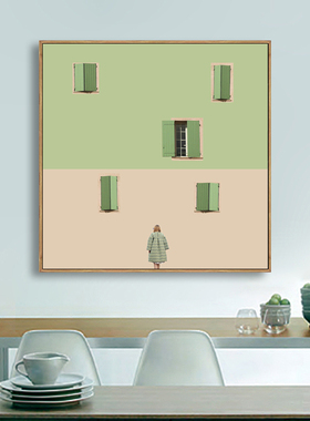 北欧创意小清新绿色风景建筑装饰画挂画卧室床头玄关壁画餐厅挂画