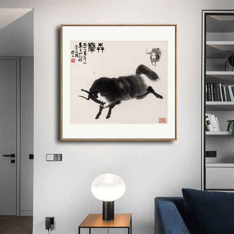 新中式吴作人奔牛图简约客厅装饰画卧室床头玄关壁画餐厅酒店挂画