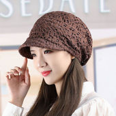 时尚 透气帽子宽松显脸小骑车帽 网纱头巾帽鸭舌堆堆帽女春夏天薄款