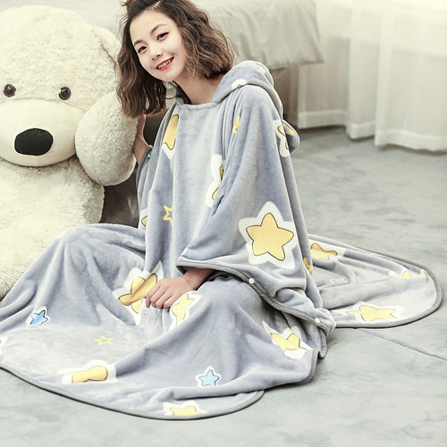 法兰绒披风办公室午睡毯长款