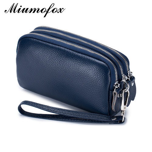 Three-Zip Medium-Length Women Wallet Wrist Strap Purse