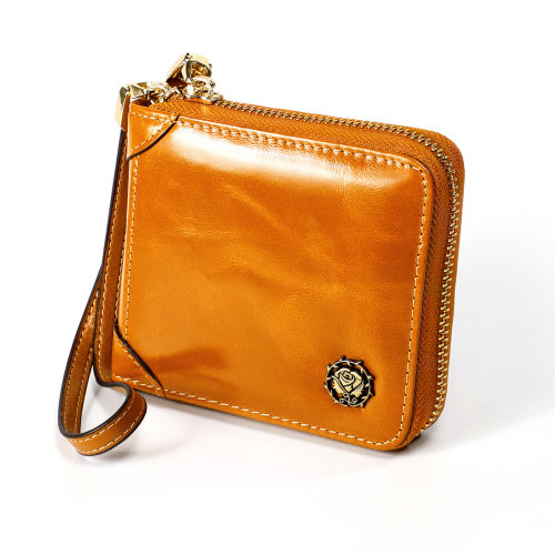 Top-grain RFID oil wax leather zipper coin purse money clip