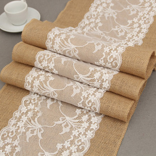 lace cloth table Christmas黃麻布桌旗蕾絲桌布裝 飾 flag Linen