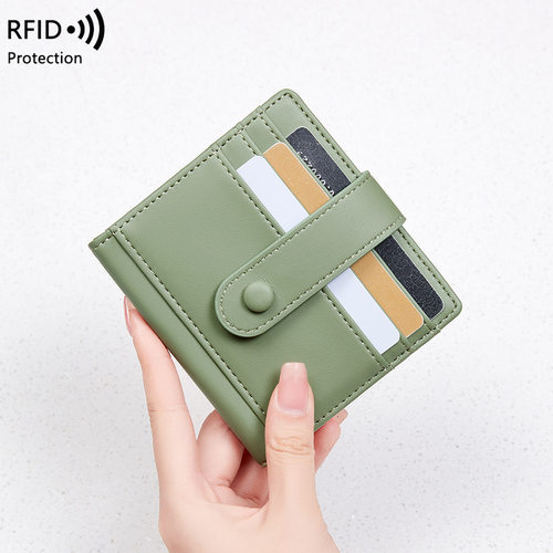 RFID anti-magnetic women's wallet PU 小巧轻便短款零钱卡包