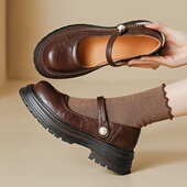 英伦小皮鞋 豆豆单鞋 2026厚底春秋新款 圆头玛丽珍一字扣软底时尚