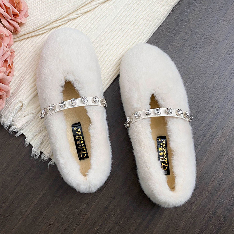 法式仙女风2025平底水钻玛丽珍毛毛鞋秋冬新款豆豆时尚保暖单鞋,女鞋,棉鞋,淘宝优惠券,粉丝福利购,淘宝优惠卷