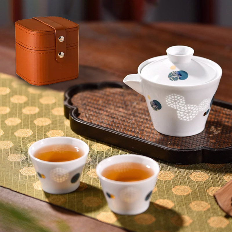林隐士旅行茶具套装景德镇青花瓷玲珑个人旅行茶杯便携出差用茶具