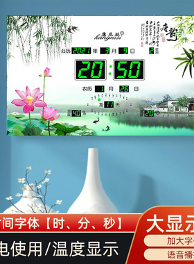2025新款数码万年历自动对时超薄挂钟客厅电子钟表日历钟风景装饰