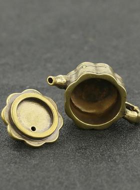 复古纯黄铜迷你貔貅盖竹节茶壶小摆件香炉水滴砚滴文玩