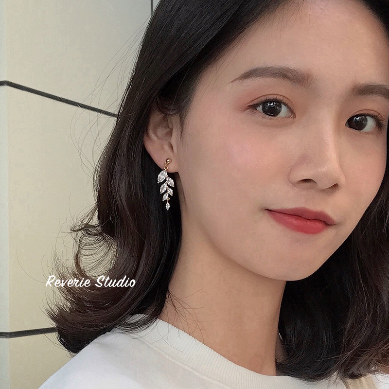 reverie精致树叶精灵锆石耳坠有耳洞耳钉无耳洞蚊香盘无痛耳夹
