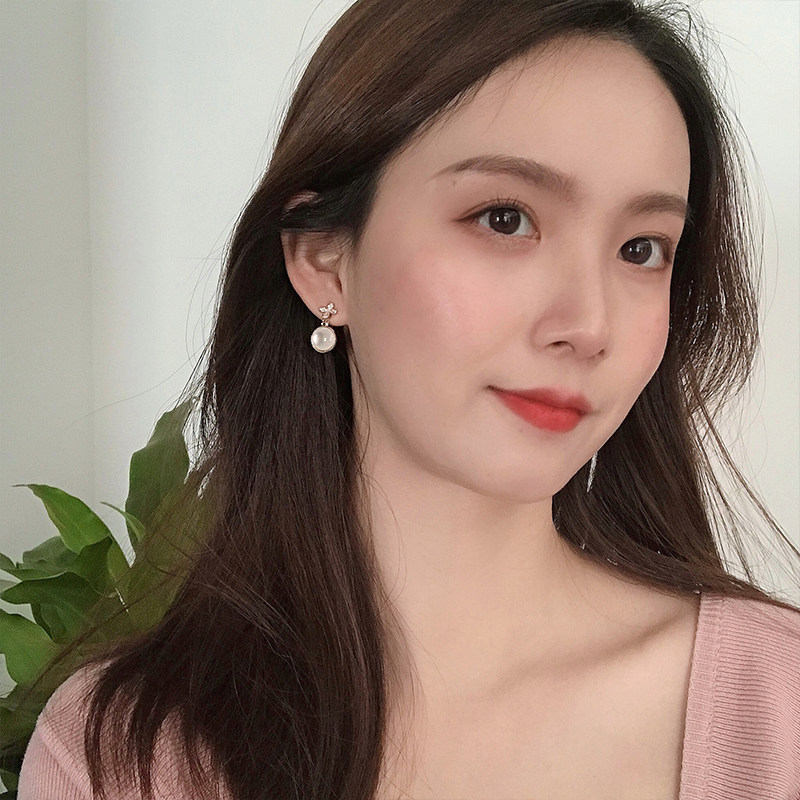 reverie 圆形乳白猫眼石小花耳坠温柔耳饰无耳洞无痛蚊香盘耳夹