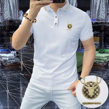 2025新款夏季男生翻领polo衫短袖t恤帅气潮流短袖男修身上衣白色