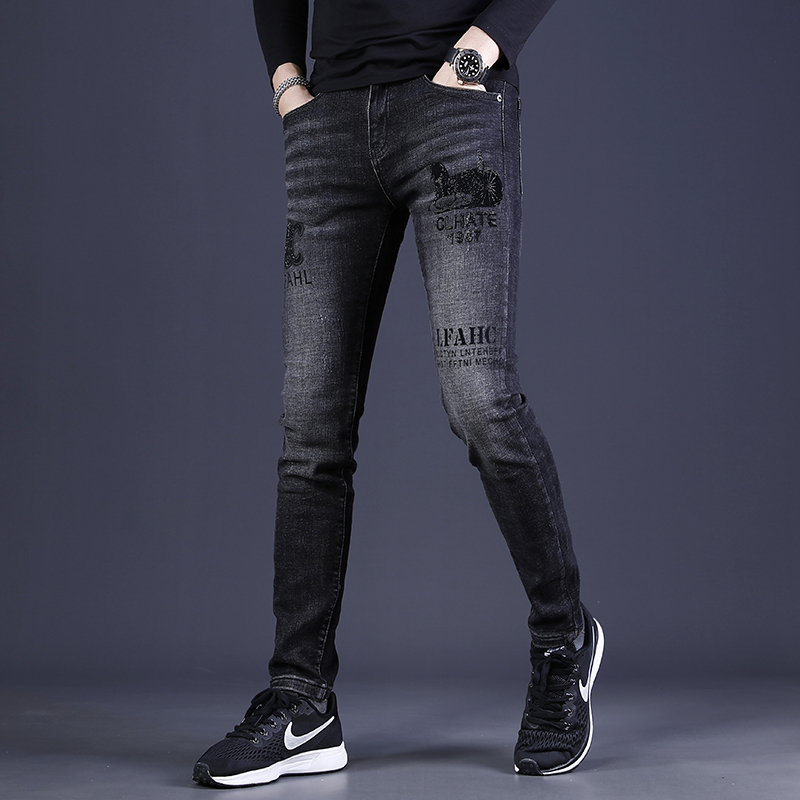 高级牛仔裤春秋季新款黑色