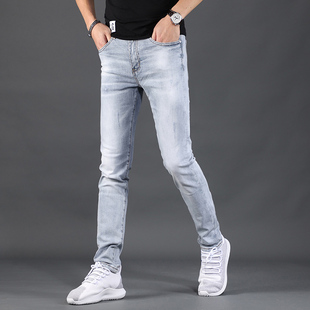 薄款 修身 小脚长裤 香港牛仔裤 休闲裤 夏季 浅色弹力简约百搭男士 男款
