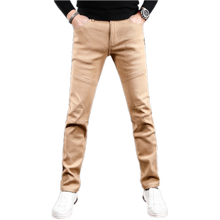 牛仔裤男款2023新款春秋季卡其色潮流修身小脚弹力百搭裤子男春款
