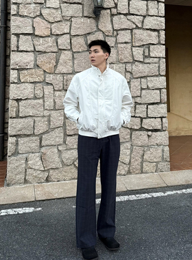 FOCABO美式32支全棉色织暗纹格子裤老钱风通勤百搭休闲直筒长裤