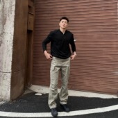 FOCABO美式 男简约立体斜纹弹力休闲长裤 硬汉层叠环绕直筒工装 裤